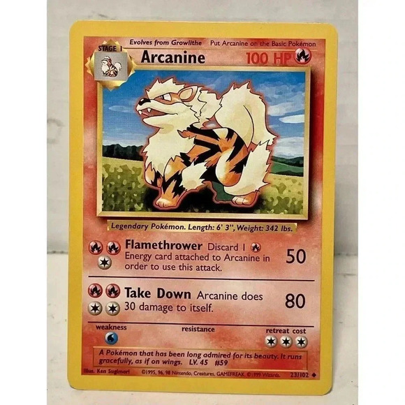 Pokémon TCG Arcanine Base Set 23/102 Regular Unlimited Uncommon NM - Picture 1 of 6
